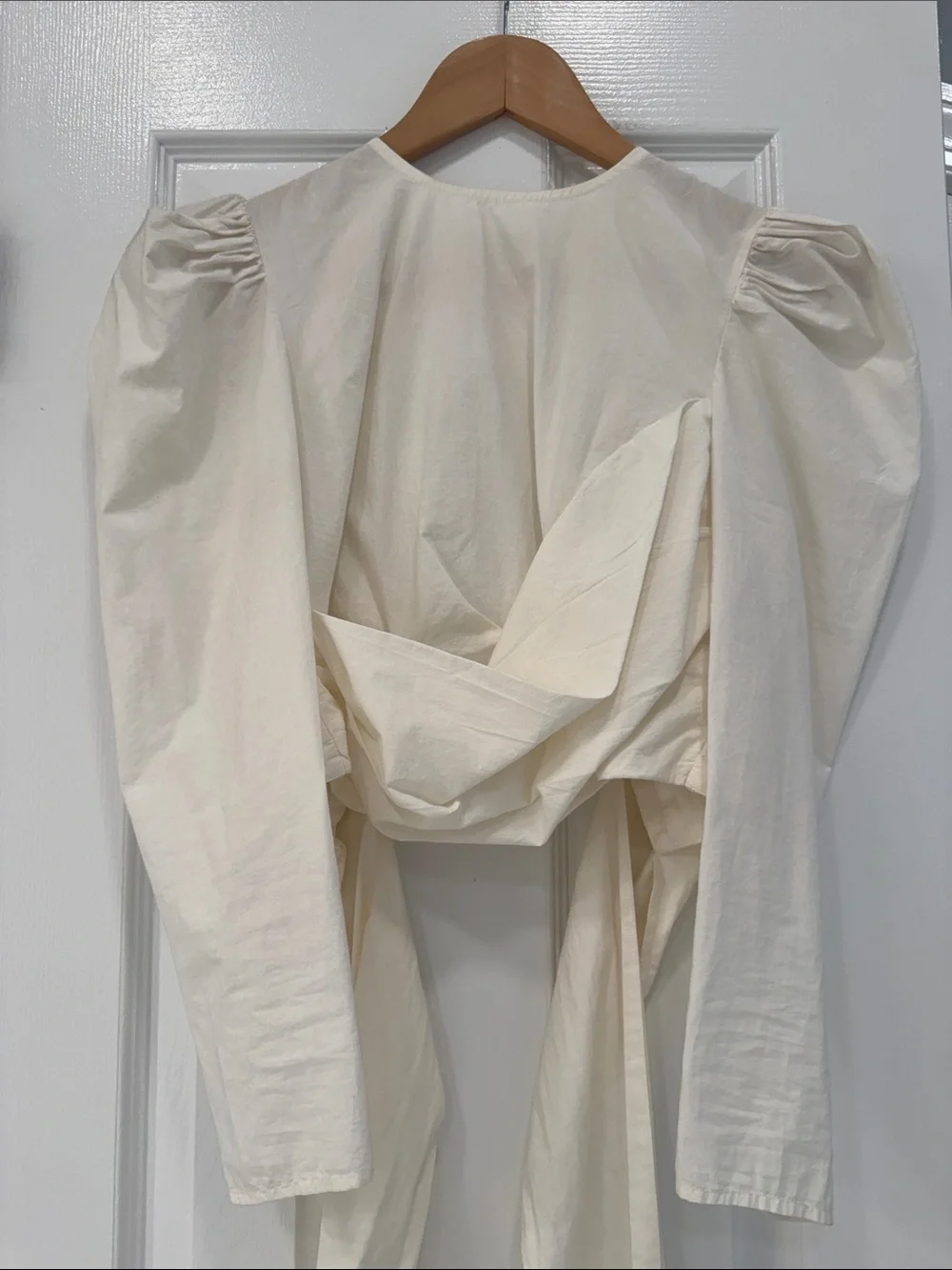 Ulla Johnson Eden Wrap Back Cutout Cream Puff Sleeve Ruched Cropped Top Size 0